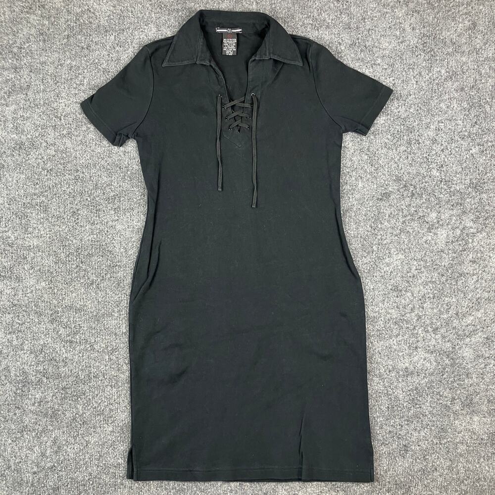 CYC Dress Womens Size L Black Polo Collar Lace Up Short Sleeve Casual Mini Fit